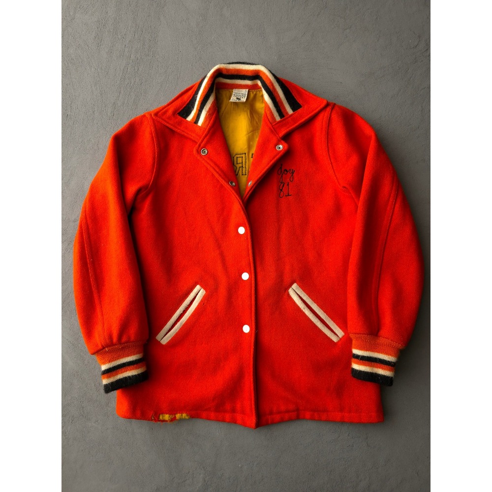 Vintage 80s Varsity Jacket L Orange Beavercreek Wool Kaye Bros